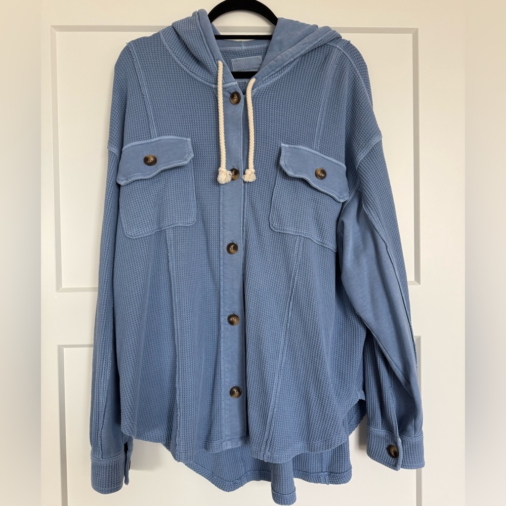 American Eagle Outfitters Light Blue Button-Up Hoodie